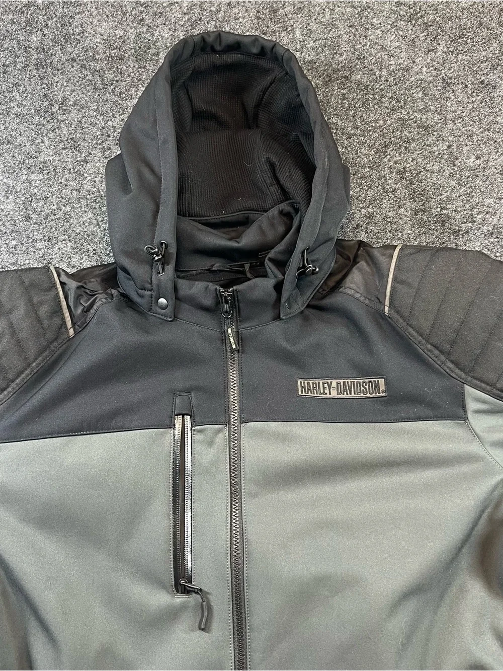 Harley-Davidson Women’s 2XL Hooded Riding Jacket Gray Black Soft Shell Moto - Picture 2 of 12